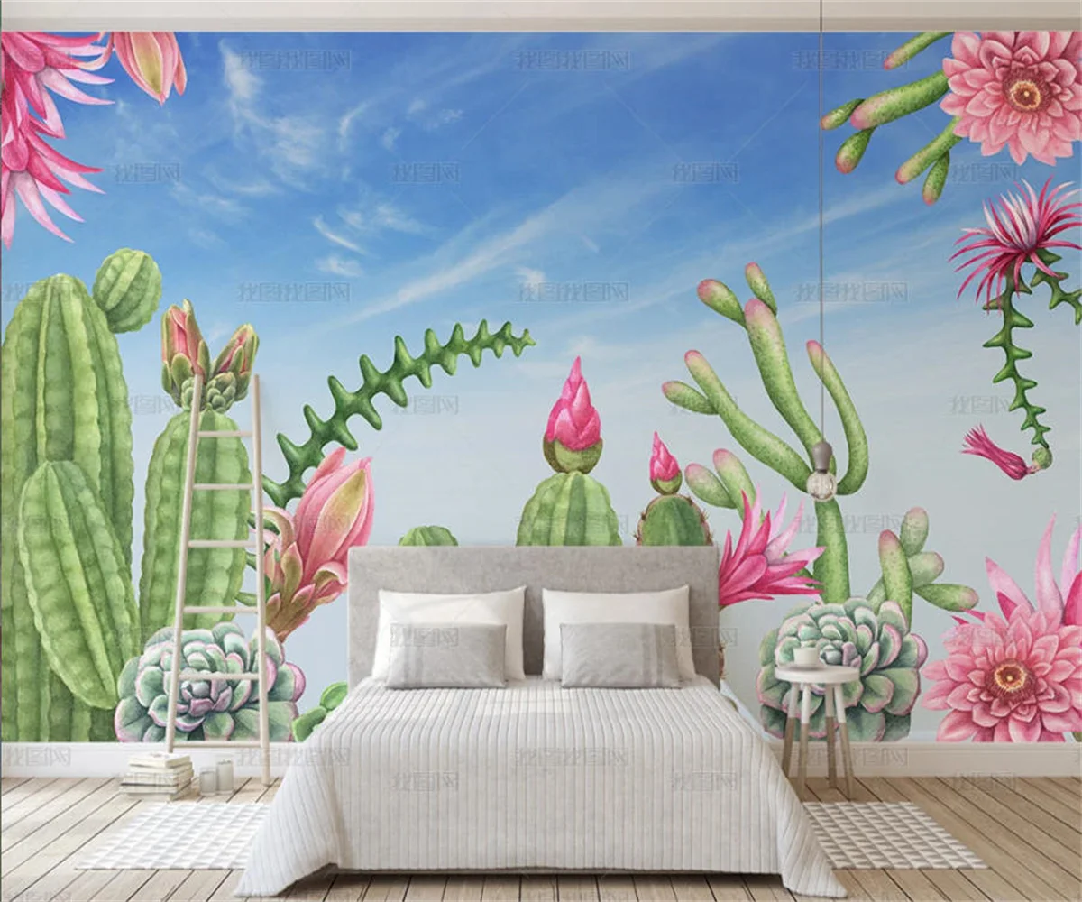 

Индивидуальные фотообои в скандинавском минималистском стиле, ручная роспись, кактусы, цветы, бабочки, фоновые стены для детской комнаты, 3D обои