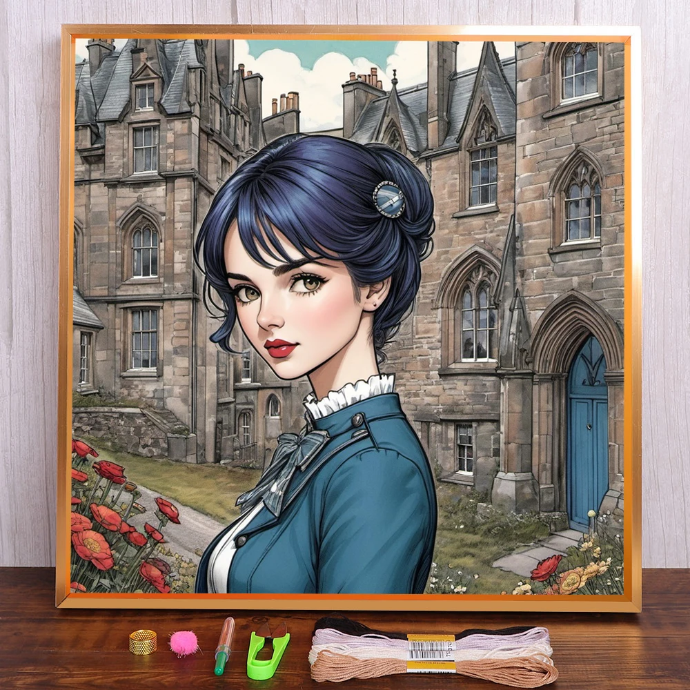 

Portrait Girl Printed Fabric Cross-Stitch Full Kit DIY Embroidery Knitting Needlework Painting Handmade Package Wholesale Gift