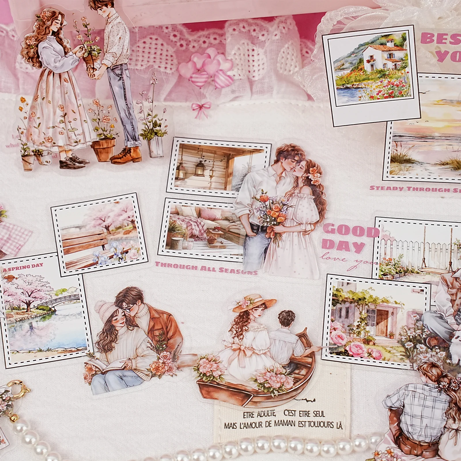 에토리 라이프 15개입 로맨틱 커플 데이트 스티커 야외 고백 장면 장식 스티커 노트북, 휴대폰 스티커, 사진 앨범, 방 장식, 스크랩북 용품, 어린이 선물 가방, DIY 공예품, 학교 용품, 발렌타인 데이 선물, 발렌타인 데이 스티커, 장난감 스티커