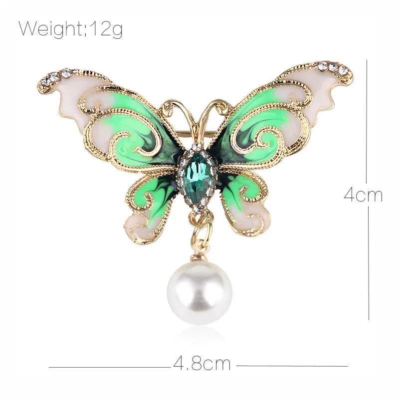 Vintage Colorful Rhinestone Butterfly Brooches Enamel Pins Crystal Flying Insect Animal Pearl Brooch Clothing Accssories Jewelry