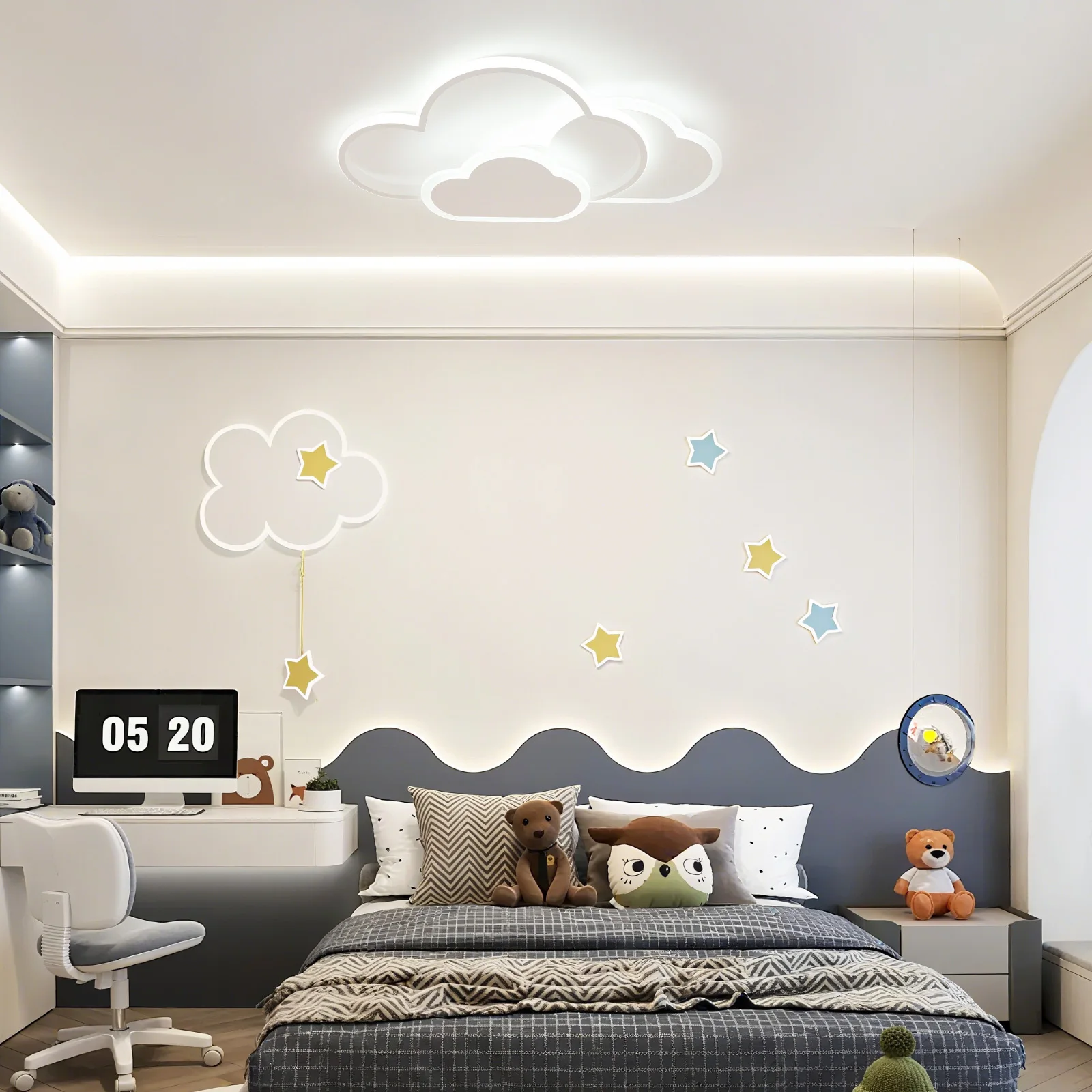 

Modern Cloud Style 22-inch LED Ceiling Light, 3 Color Adjustable Brightness Acrylic Lamp for Home Bedroom & Children Room