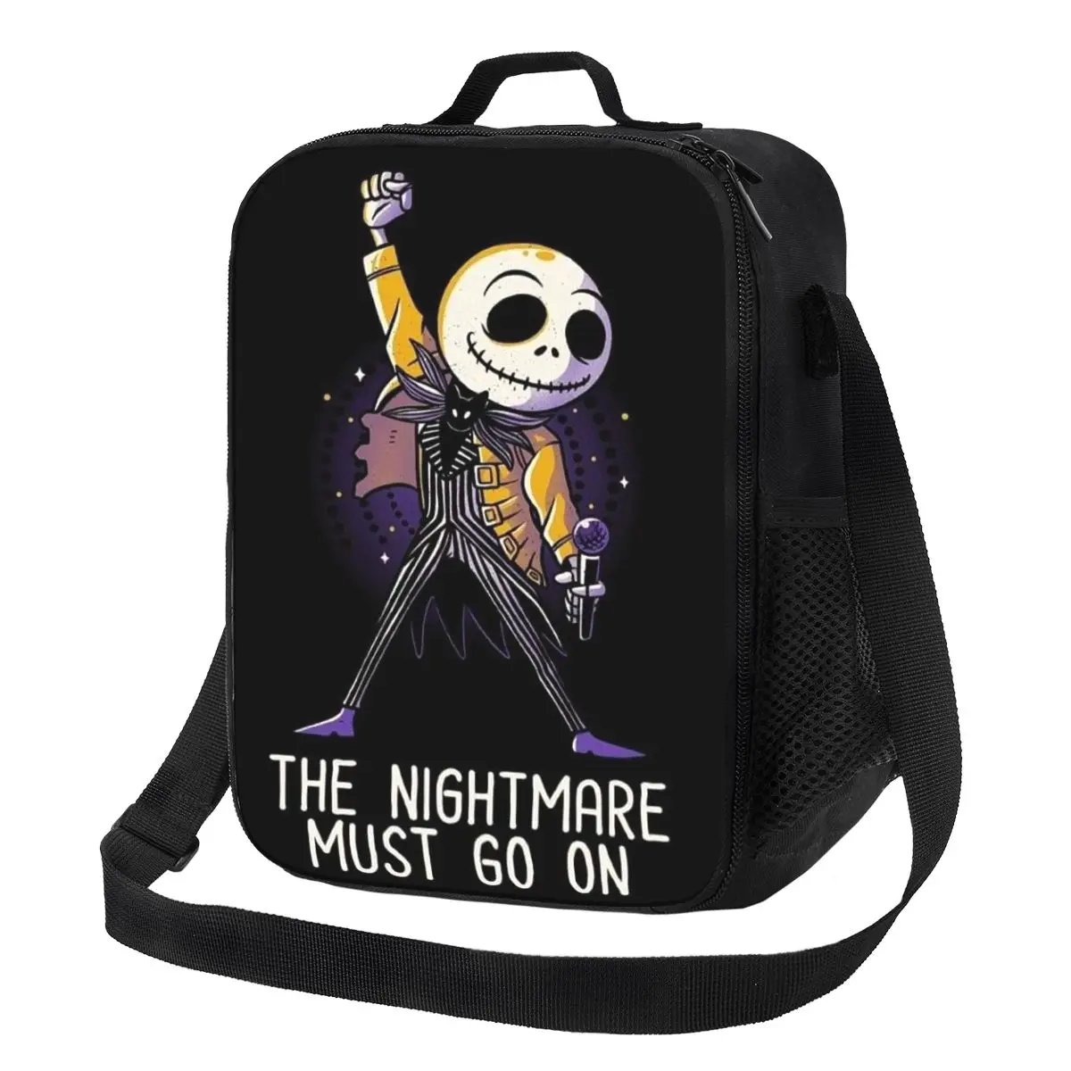 

Custom Jack Skellington Rock Singer Lunch Bag Women Cooler Thermal Insulated Lunch Box for Student School