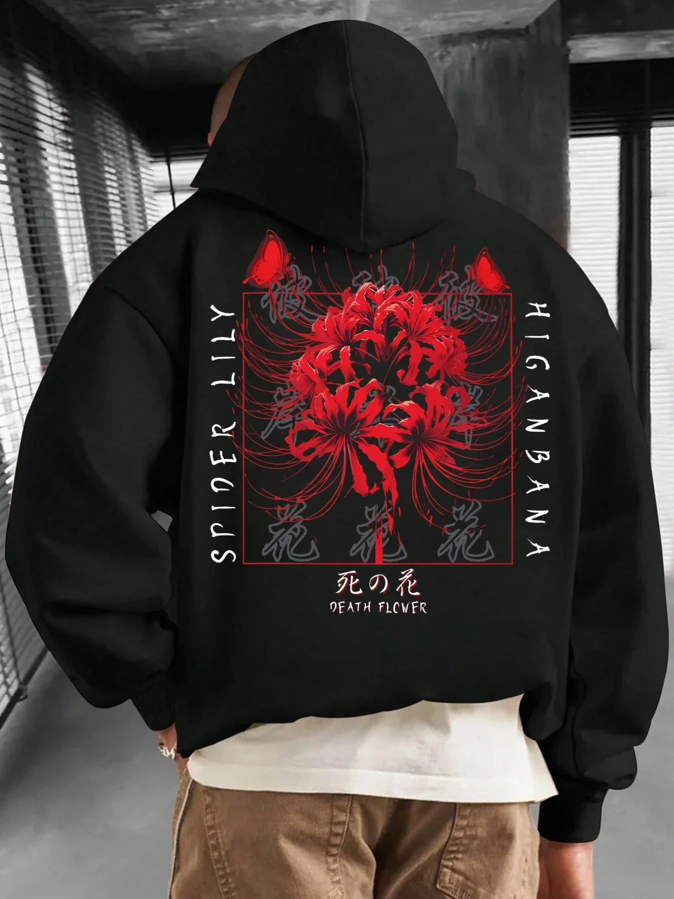 

Sweat à capuche d'hiver pour hommes, 100% coton, rouge Spider Lily, japonais, higan bana, polaire, vêtements d'automne décontra