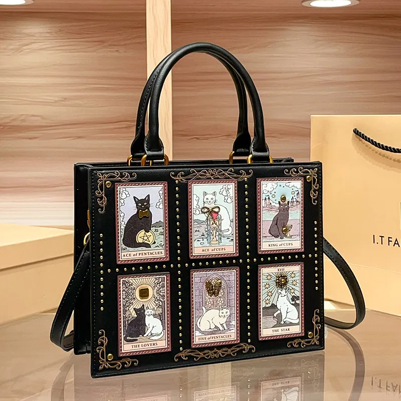Luxury and Popular Handheld Tote Bag with Delicate Cat Pattern and Premium Rivet Decoration 2026 Women's Fashion Crossbody Bag