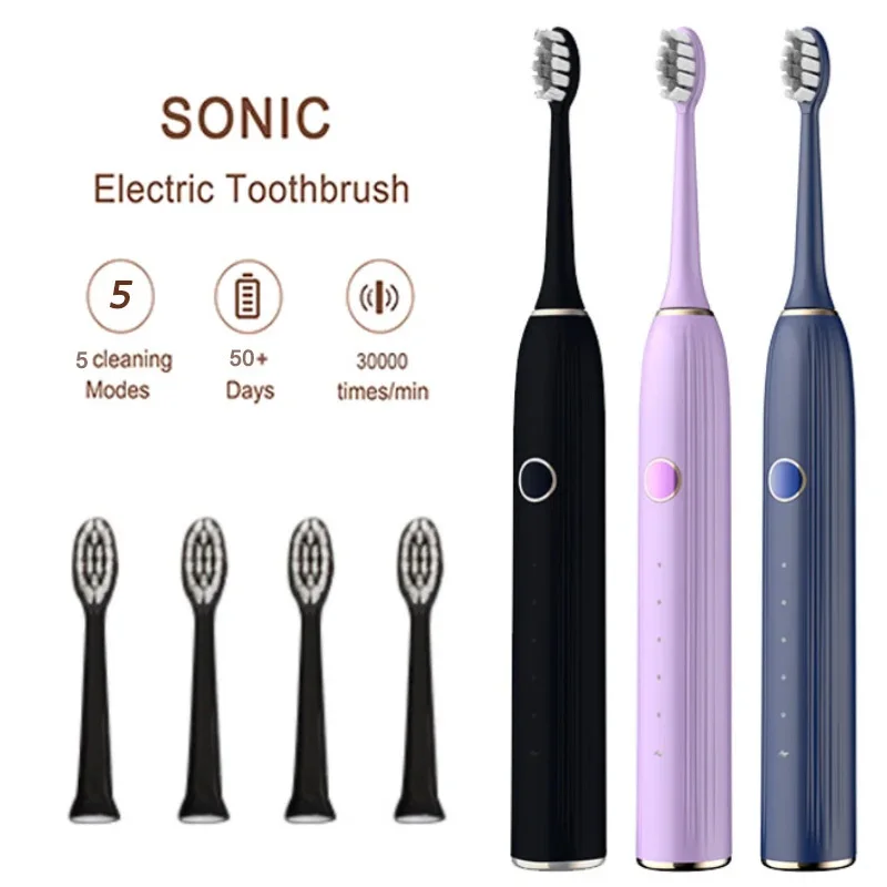 Sonic Electric Toothbrush for Adults Dental Rechargeable 5 Cleaning Modes Sonic Toothbrush 4 Brush Heads Personal Care Appliance