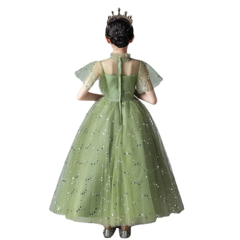 Falda larga de tul de encaje verde para niña, elegante vestido de fiesta de cumpleaños, boda, fiesta de Piano