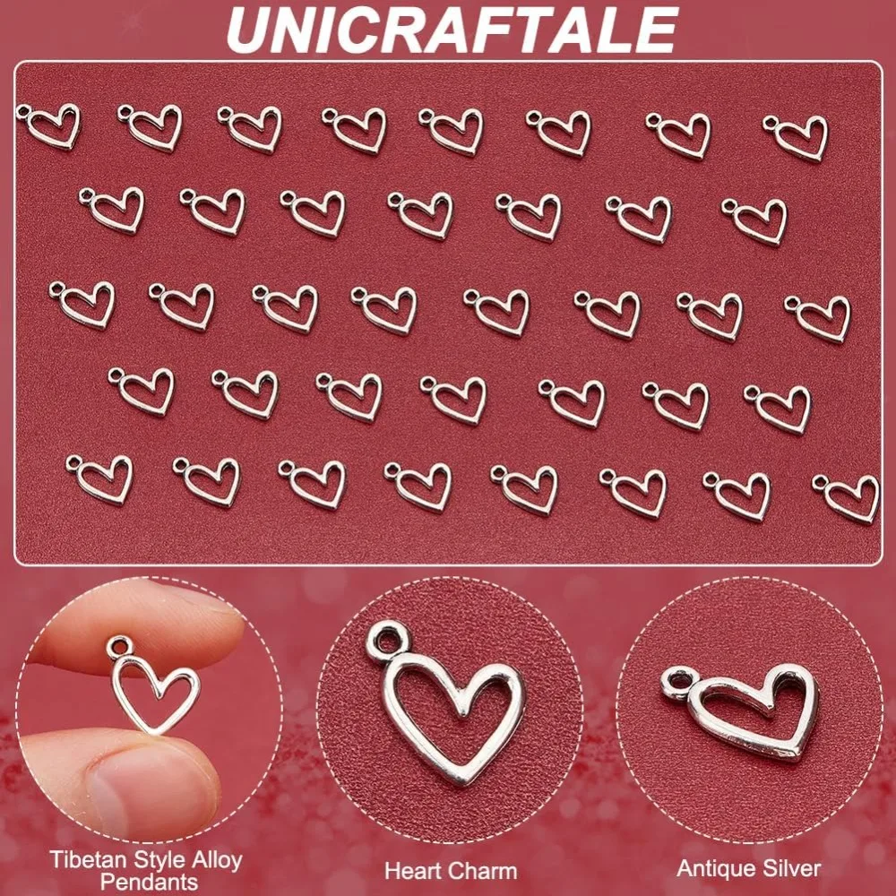 200Pcs Heart Charms Tibetan Heart Love Charms Cute Antique Silver Jewelry Charms for Keychains Earrings Bracelets kit view 4