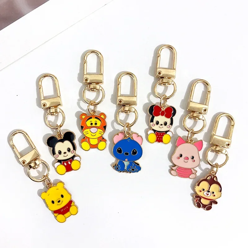 Disney Mickey Minnie Keychain Cartoon Q Version Winnie Alloy Keychain Student USB Flash Drive Backpack Pendant Gift for Children