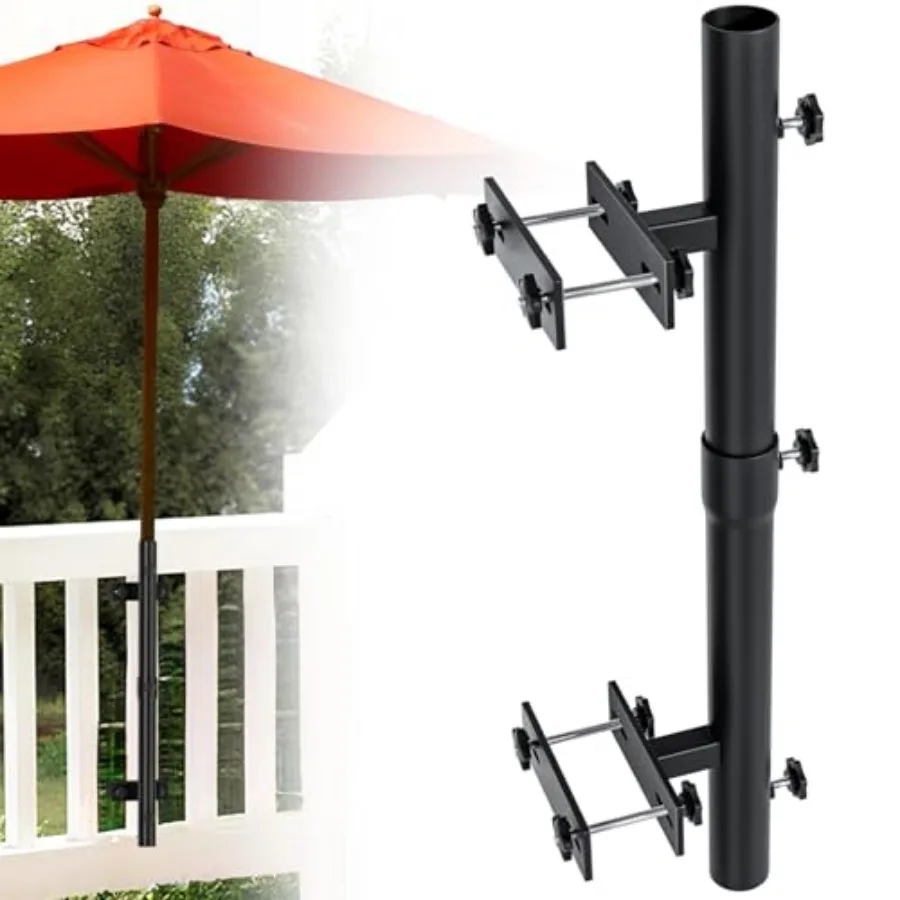 

Heavy-Duty Patio Umbrella Holder for Deck Railing - Stainless Steel Windproof Outdoor Patio Umbrella Base and Mount Brackets At