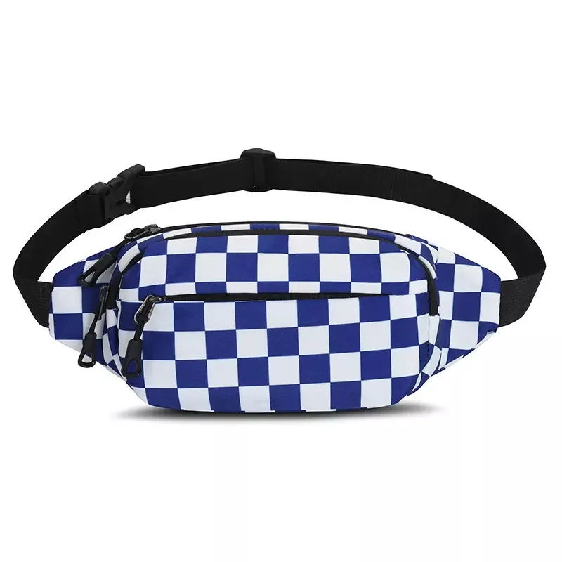 Casual Checkerboard Waist Bag Stylish  Unisex Outdoor Chest Shoulder Bag Waterproof Sport Running Chest Bag