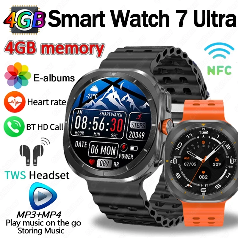 New NFC Smart Watch Men 4GB Large Memory Music Video Player Watch Heart Rate Bluetooth Call Smartwatch For Galaxy Watch 7 Ultra