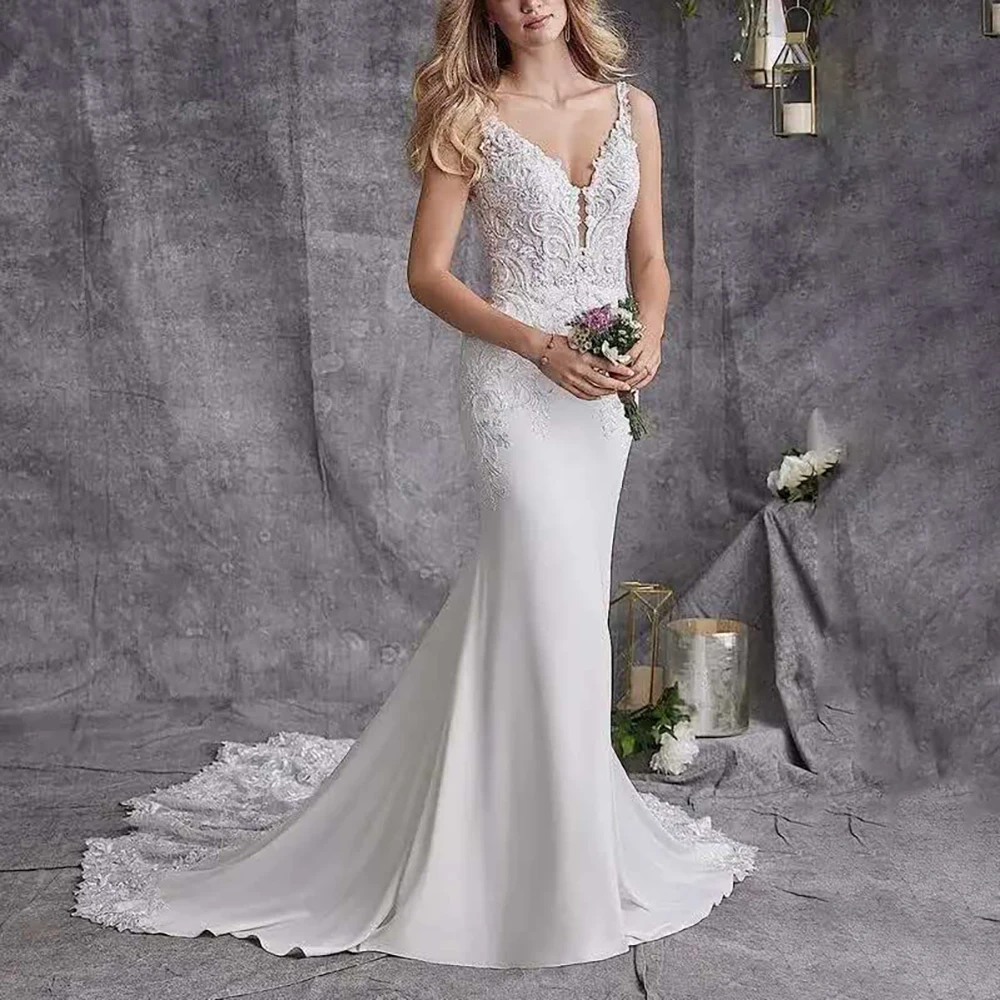 

Wedding Dress Women Spaghetti Straps Appliques Mermaid Elegant Bridal Gowns Formal Wedding Gowns for Bride Romantic Bridal Dress