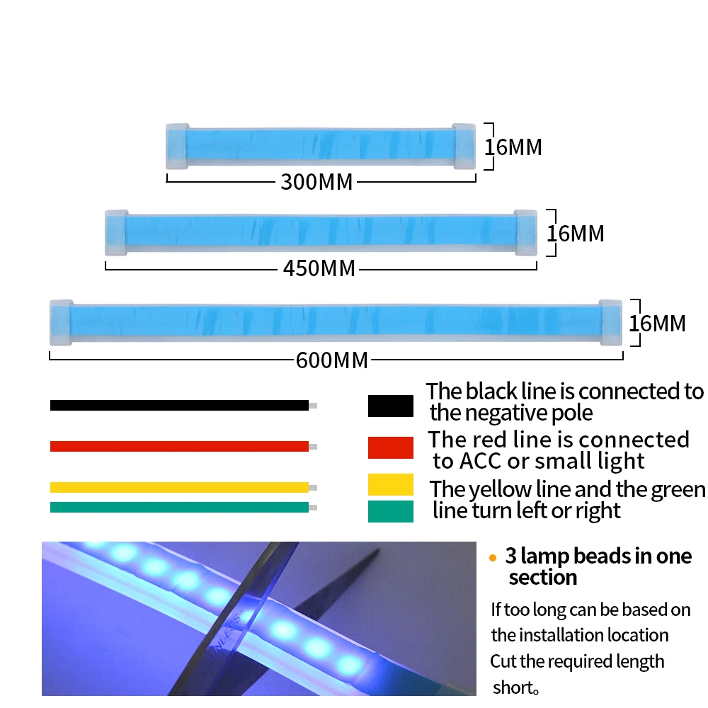 2Pcs Car LED Light Strip DRL Daytime Running Lights Flexible Auto Headlight Surface Decorative Lamp Flowing Turn Signal Styling