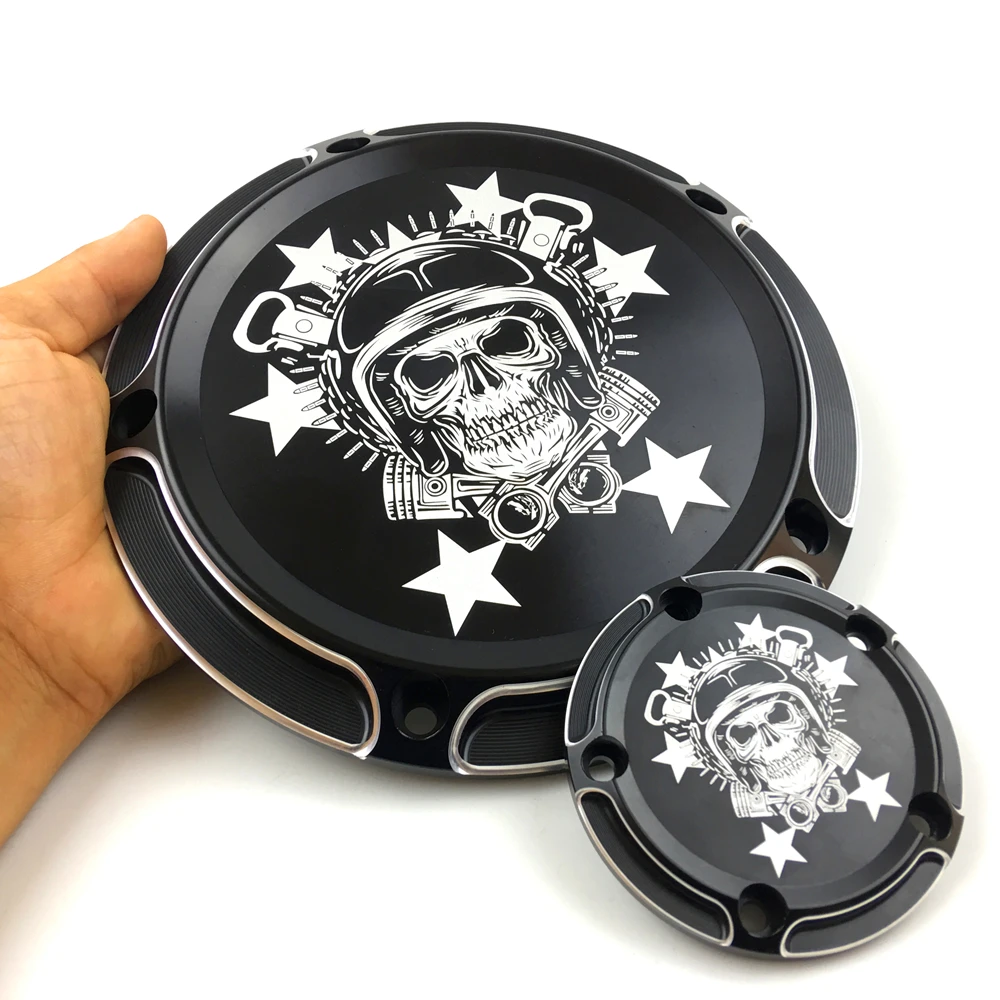 Custom Skull Derby Timer Clutch Timing Covers Master Cylinder Chain Inspection Cover Fit For Harley Dyna Softail 99-17