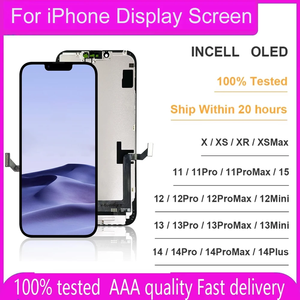 INCELL para iPhone X LCD XR XS Max OLED para iPhone 11 12Pro Display 12 13 MINI 13 PRO MAX Display 14 Pro Max 15 piezas de repuesto