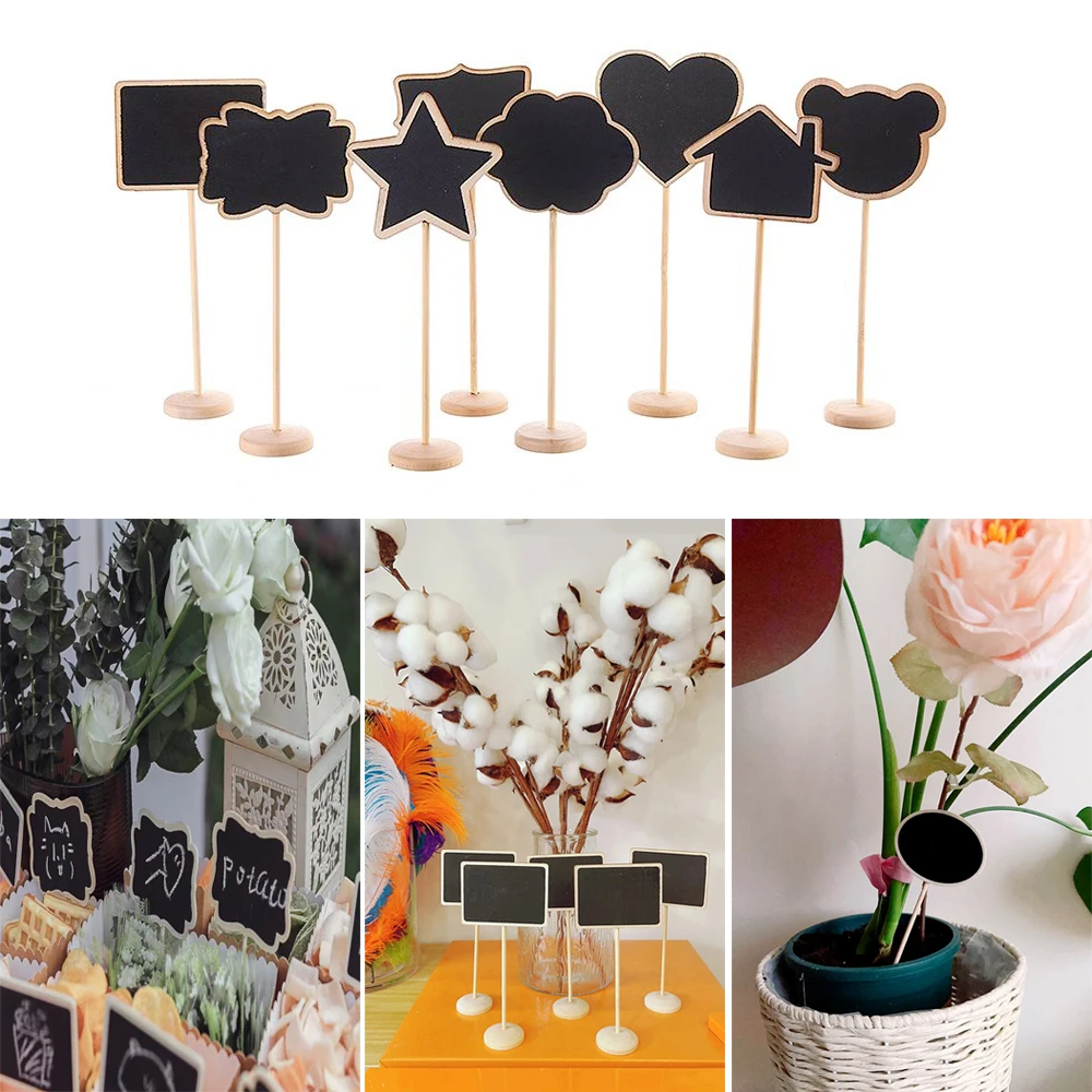 10Pcs Wooden Mini Blackboard Signage Small Blackboard Label Message Board Signage Wedding Birthday Party Decoration Stand