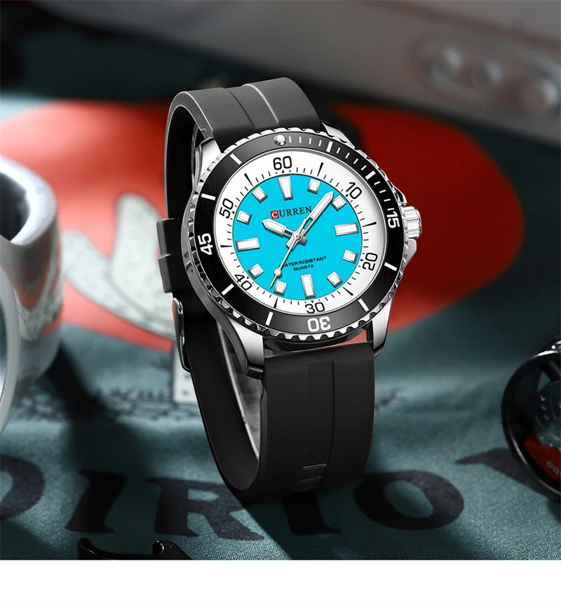 Curren 8448 Unisex Quarzuhr, Outdoor Wasserdichte Leuchtende Runde Armbanduhr mit Silikonarmband – Detail 13