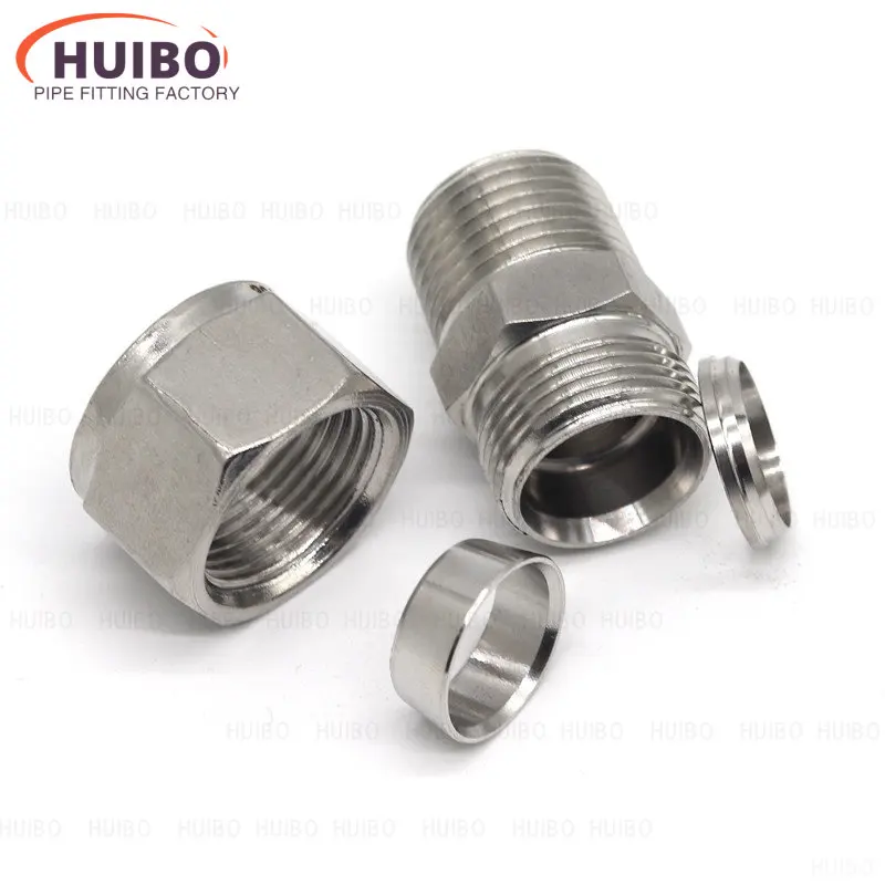 Aço inoxidável Duplo Virola Anel Conector de Compressão, macho NPT Encaixe de tubulação, 6mm ~ 25mm Tubo, 1/8 pol, 1/4 pol, 3/8 pol, 1/2 pol, SS