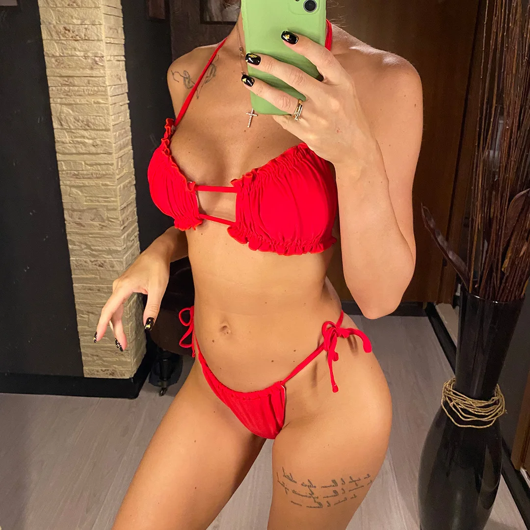 Sexy Rüschen-Bikini mit Falten und Raffungen, Damen-Badeanzug, zweiteiliges Bikini-Set, Badebekleidung, Badeanzug, Modell V3239 – Detail 21