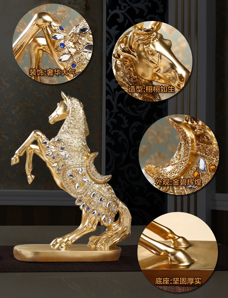 37cm LARGE -TOP business office efficacious FENG SHUI Talisman Protection Money Drawing GOLD HORSE  ART Sculpture statue