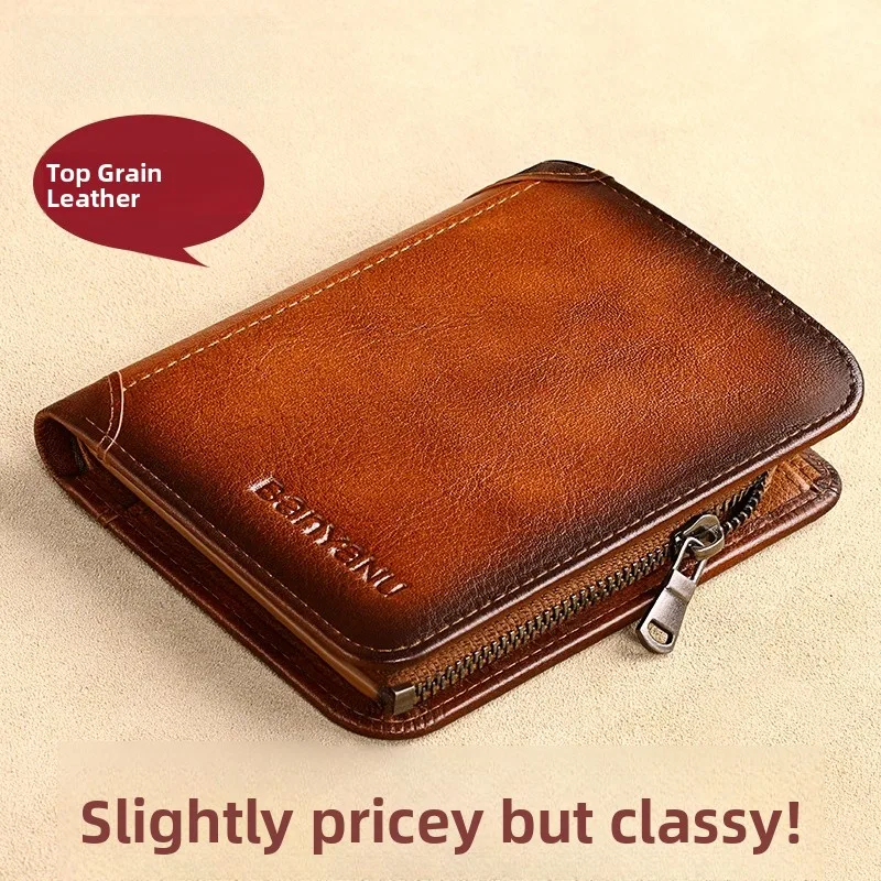 high-end-men's-retro-top-layer-cowhide-wallet-large-capacity-multi-function-driver's-license-card-holder-zipper-coin-pocket