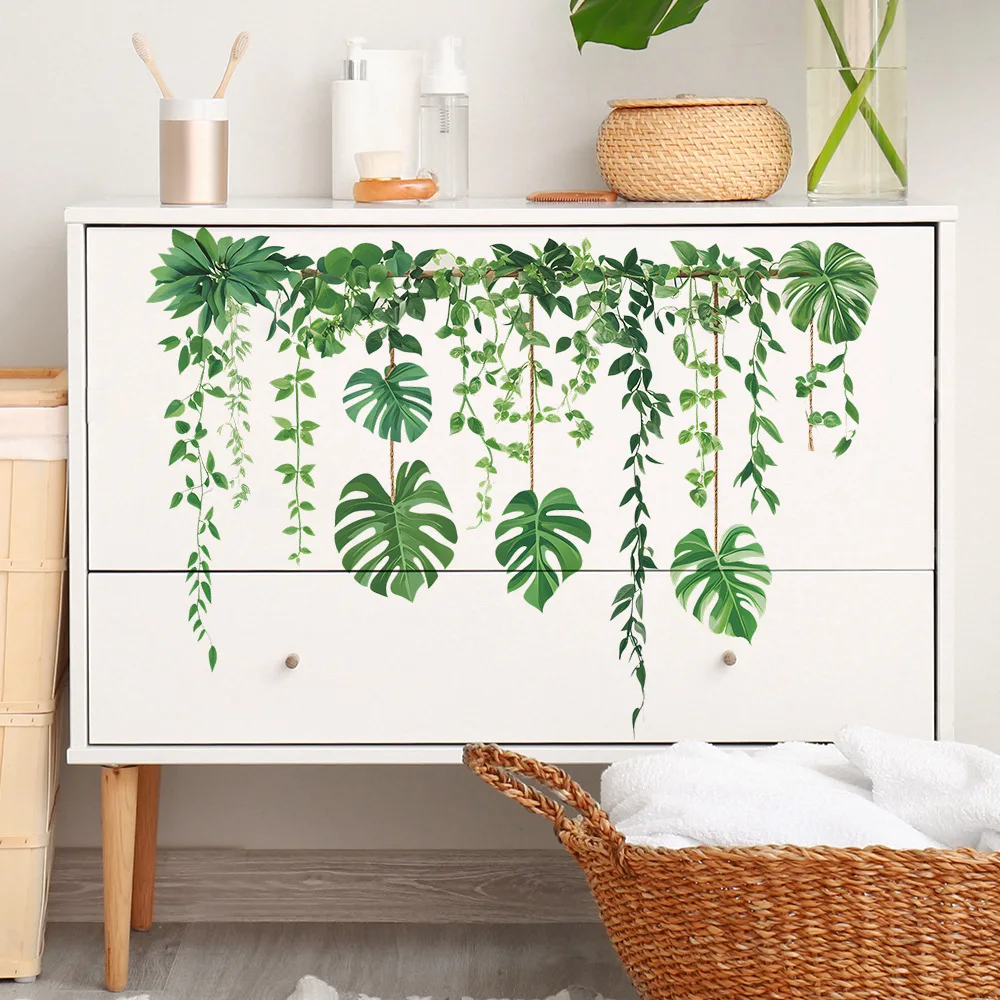أوراق نباتات خضراء، جداريات، غرفة نوم، غرفة معيشة، قاعة مدخل، خزانة ملابس، مسكن، ديكور منزلي، ورق حائط، ذاتي اللصق