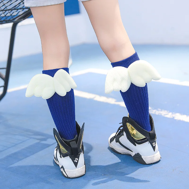 Fashion Girl Socks Autumn Winter Baby 3D Angel Wings Cute Girls Boy Toddler Sock Cotton Knee High Kids Spring 0-10y