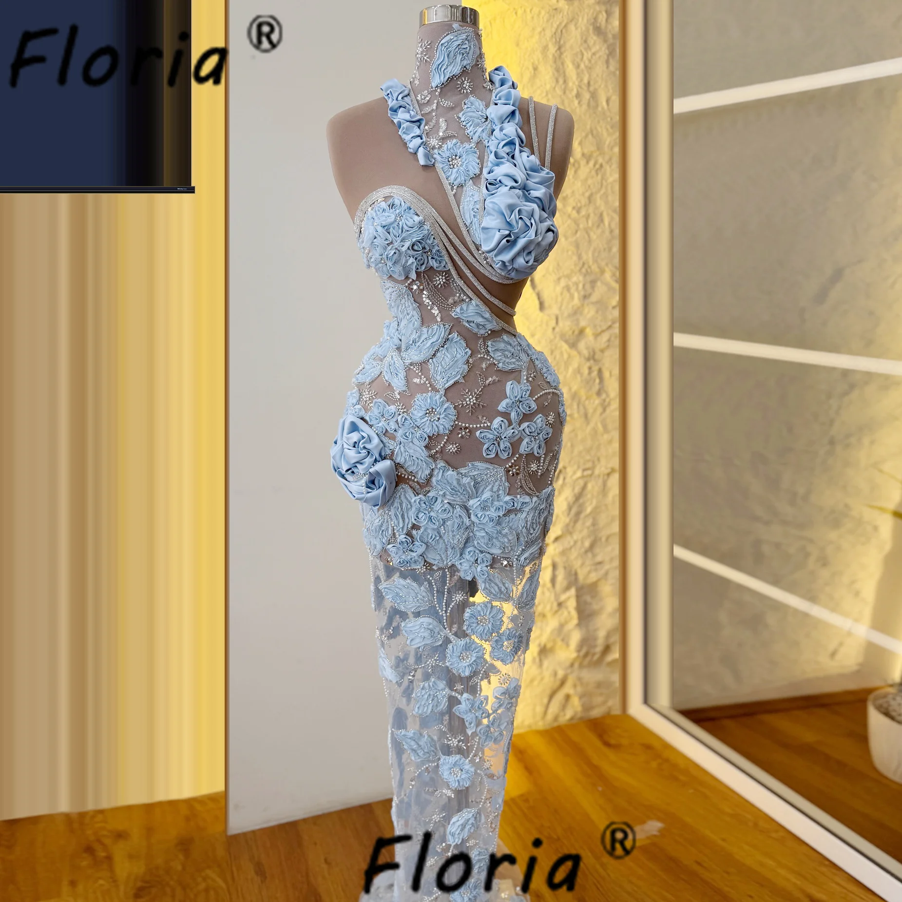 

Роскошные синие вечерние платья без рукавов с 3D цветами и аппликациями из бисера Вечерние платья русалки для выпускного вечера знаменитостей по индивидуальному заказу robe de soirée