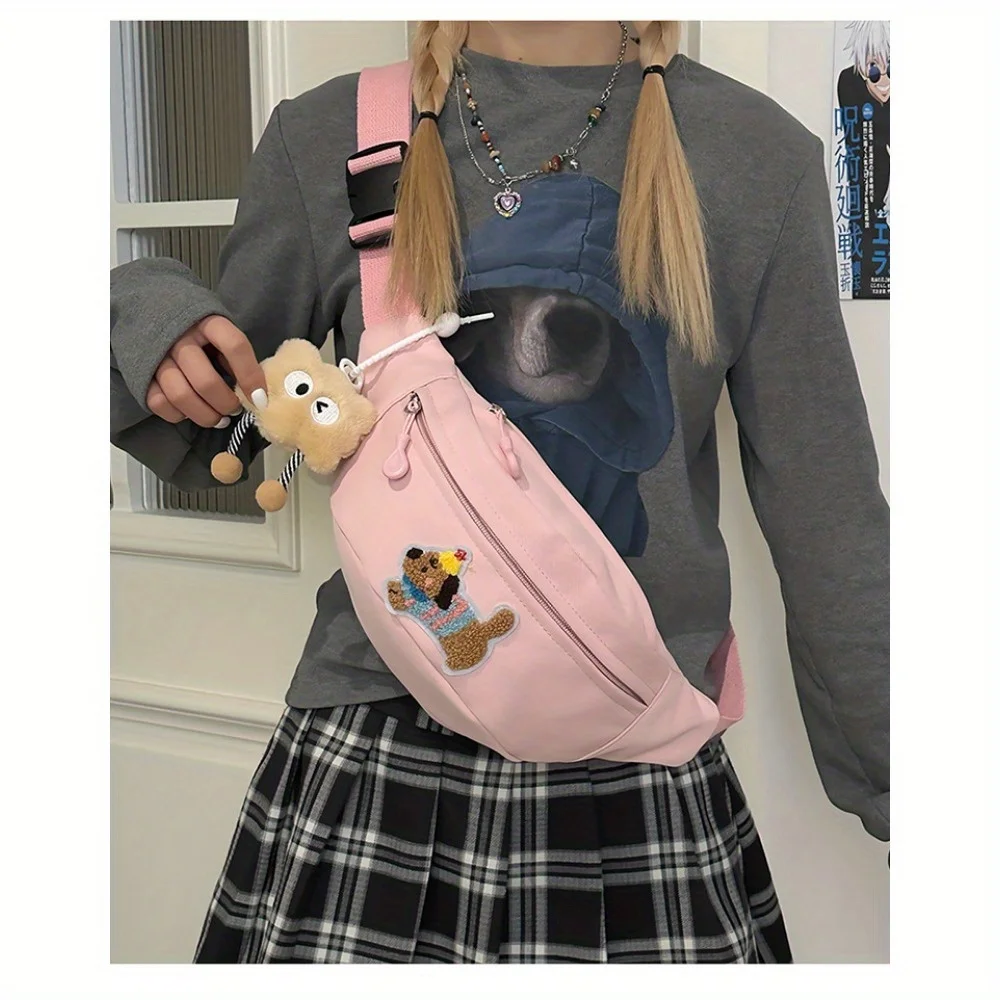 

2025 New Fashion Women's Lightweight Nylon Crossbody Chest Bag with Cartoon Bear Design Crossbody Bag