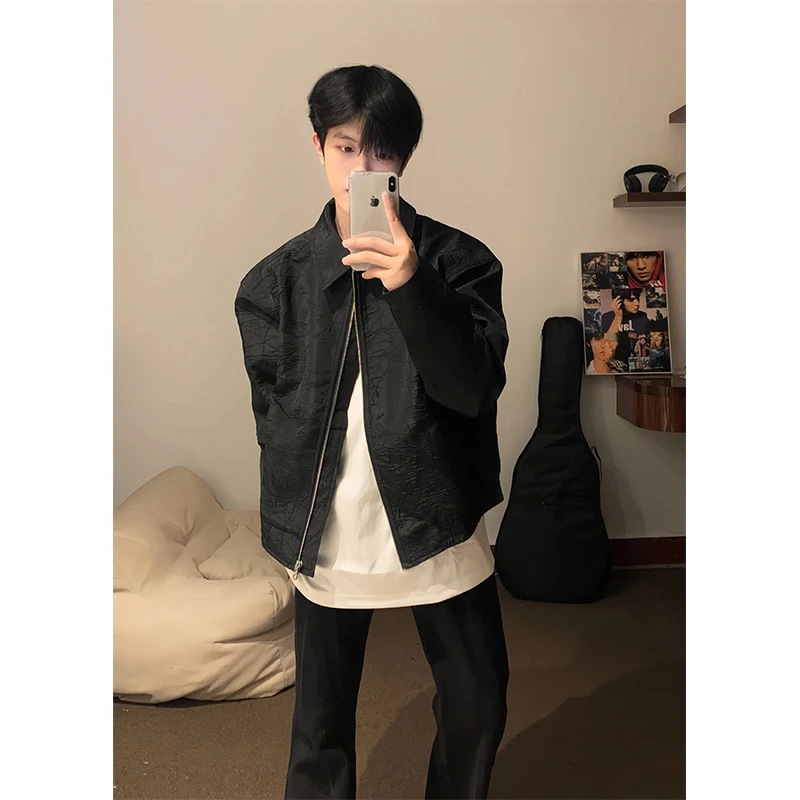 

Cleanfit ort Men's Jaet Trendy High-End Design oulder Accurate American Folded Coat for Autumn Youth Loose Fit Zipper