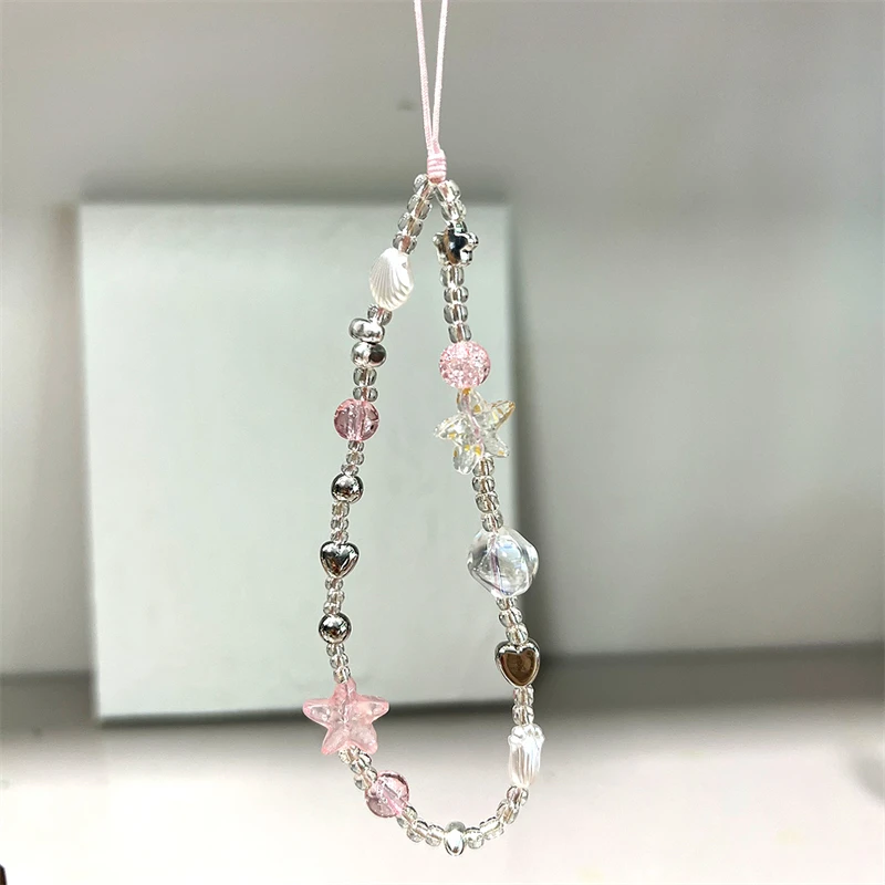 INS Pink Pearl Star Love Heart Phone Chain Trendy Pendant For iPhone Samsung Accessories Korean Cute Phone Hanging Rope Jewelry