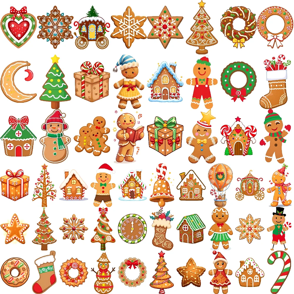 54pcs Gingerbread Man Temporary Tattoos Waterproof Christmas Tree Fake Body Tattoos Body Art Arm Tattoo Stickers Boys Girls Gift