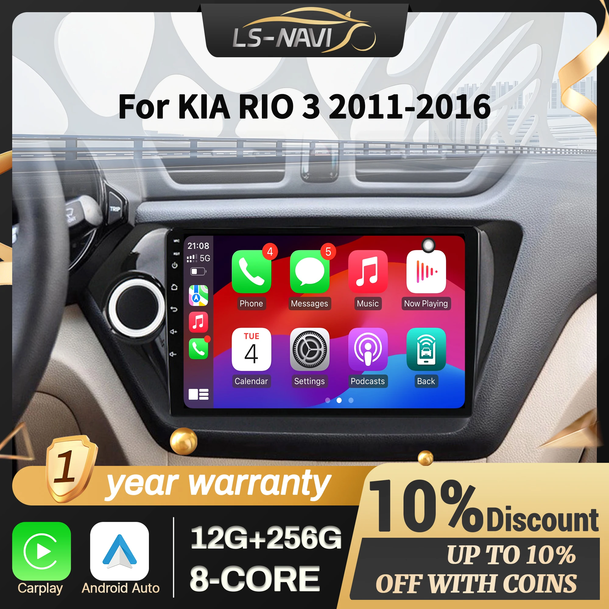 

Для KIA RIO 3 2011-2016 Android 14 автомобильный радиоприемник мультимедийная навигация 4G GPS беспроводной CarPlay сенсорный экран Bluetooth стерео