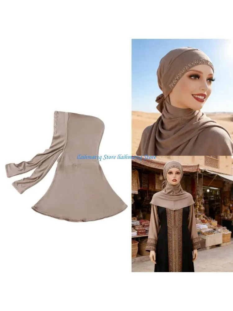 

573B Ethnic Rhinestones Muslims Hat Lace Embellishments for Women Elastic