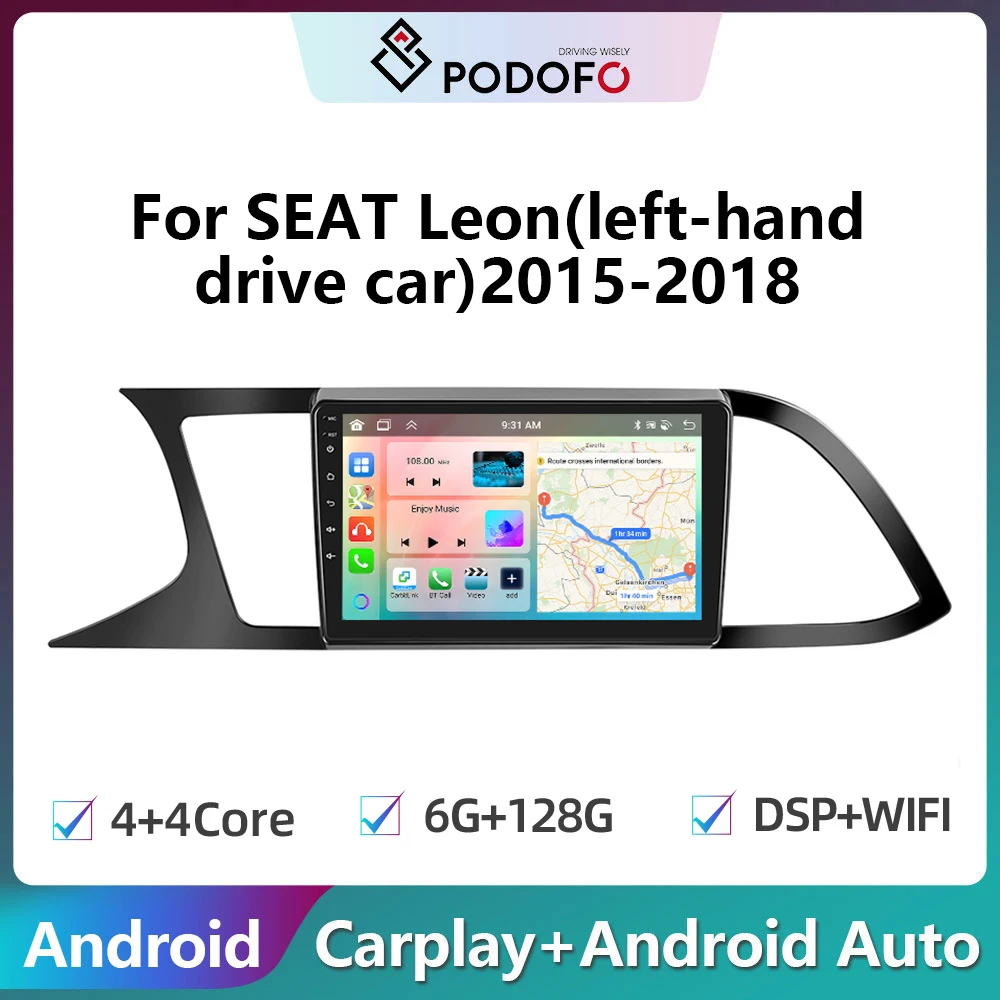 

Podofo 2din Android Car Radio For SEAT Leon 2015-2018 6G+128G Carplay Stereo Player Autoradio WIFI GPS Navigation FM/RDS