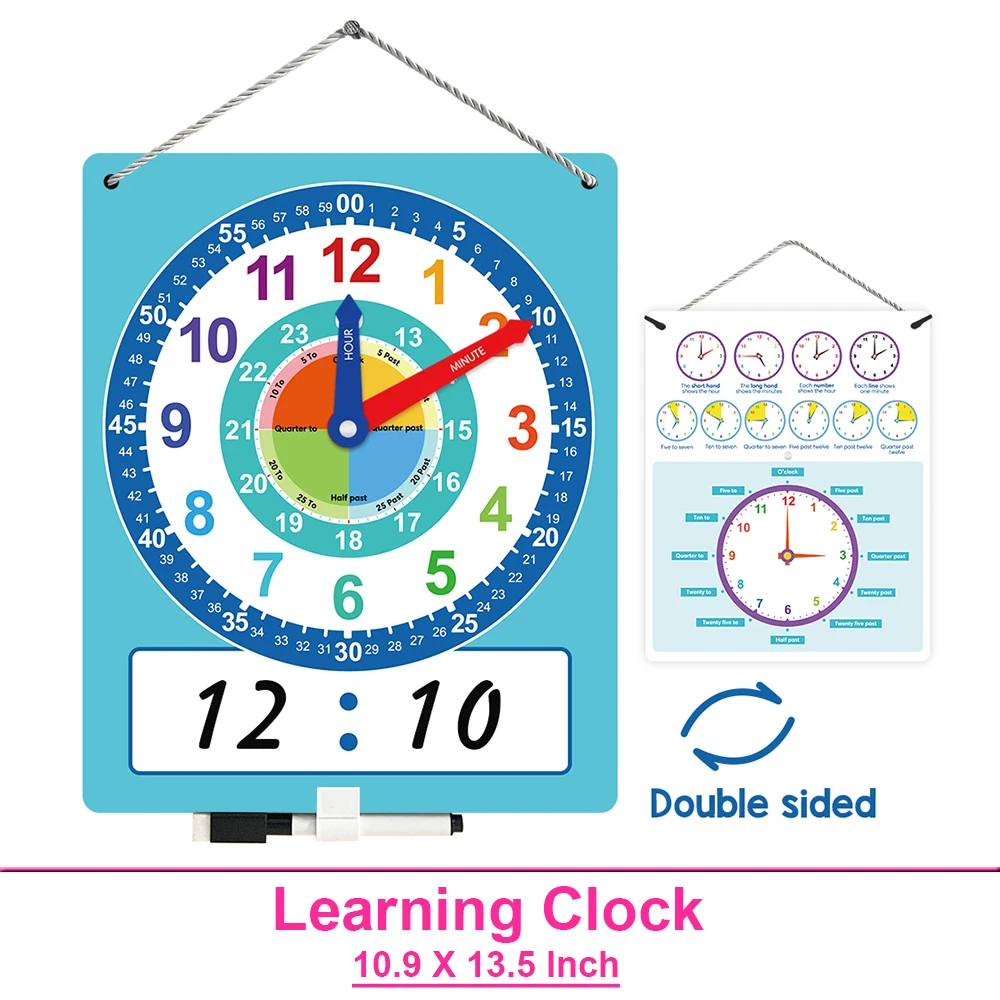 Montessori Writable Dry Erase Learning Clock Telling Time Maths Teacher Teaching Aids Demonstration Clock for Primary School