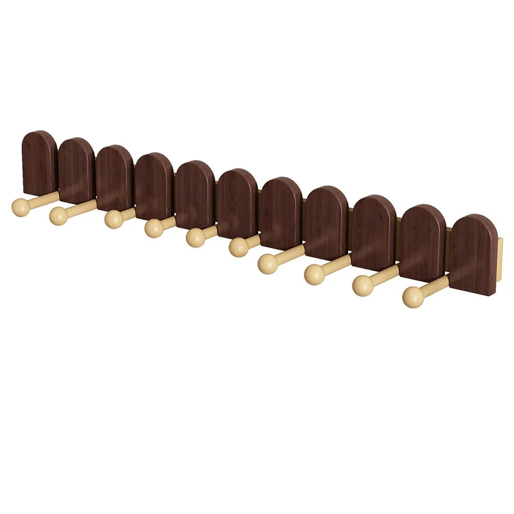 5/7/9 Hooks Entryway Hat Bag Storage Wood Wall Hook Foldable Hidden Coat Rack Punch Free Walnut Color Clothes Hanger Home Decor