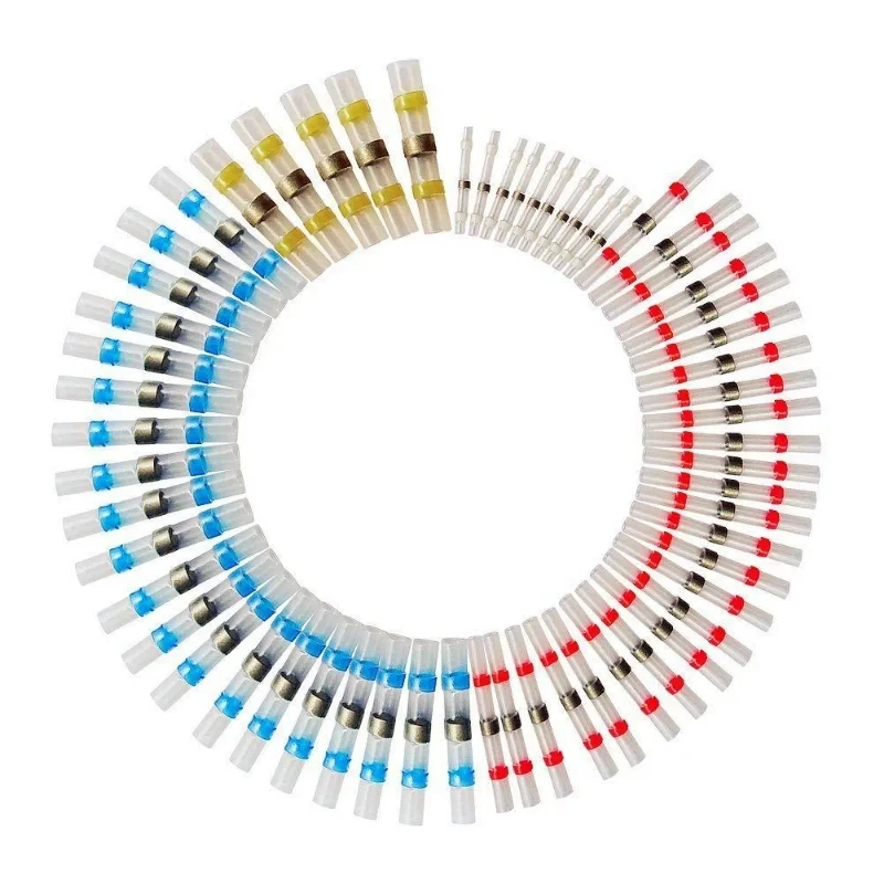 350PCS Waterproof Solder Ring Heat Shrink Intermediate Terminal White 70 Red 120 Blue 120 Yellow 40 Quick Heat Shrink Butt