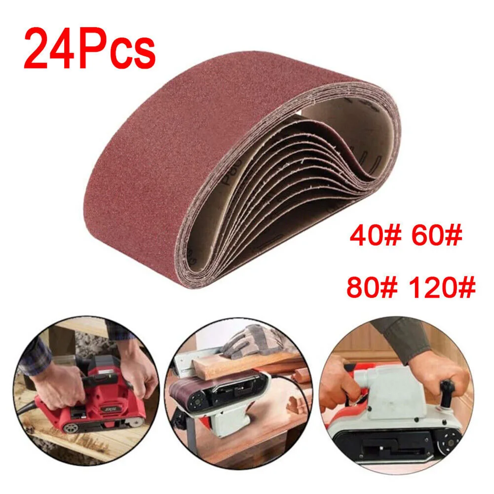 

24pcs Sandpaper Sanding Belts 75*533mm 40/60/80/120 Grit For Grinding Wheels Sanding Machine Tools Woodworking Carpentry Parts