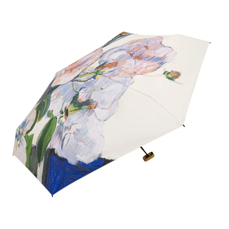 Summer Outdoor Portable Flat Sun Umbrella 6 Fold Sun Protection Rain Dual-Use Sun Umbrella