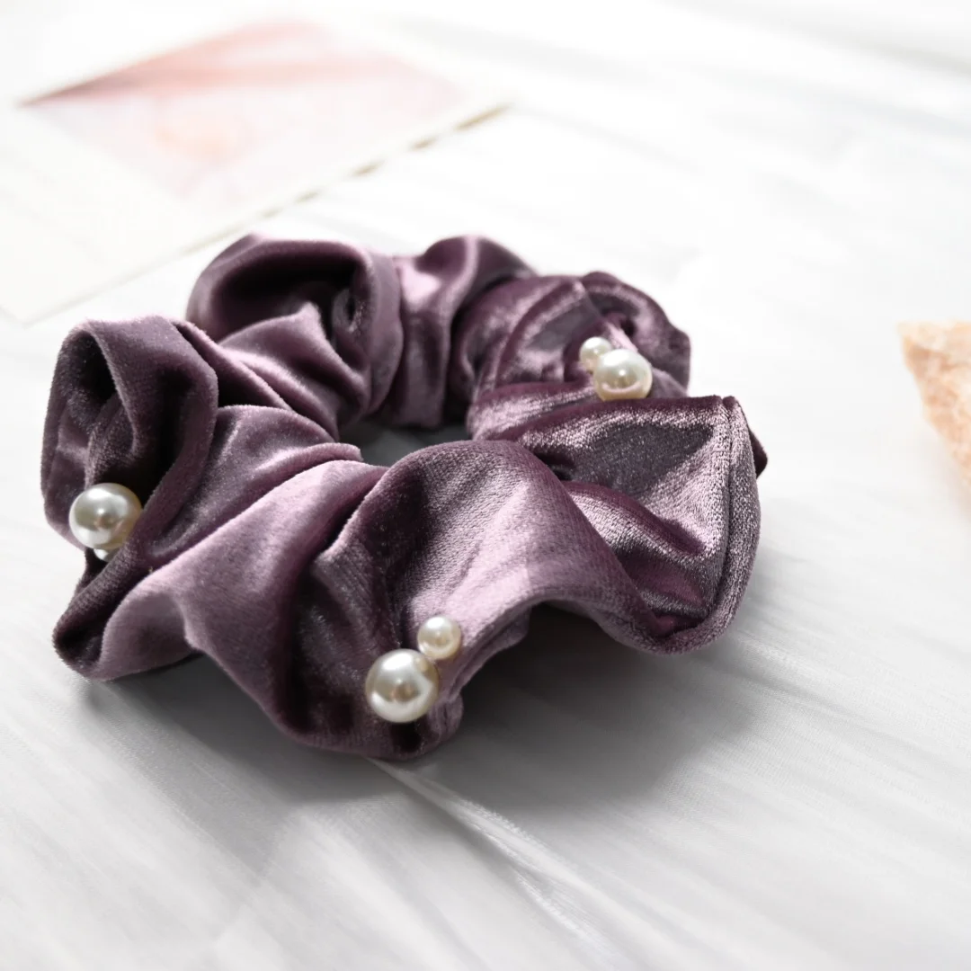 ربطات شعر مخملية سوداء للفتيات والنساء ربطات شعر مع إكسسوارات شعر من اللؤلؤ الاصطناعي أغطية رأس عصرية كورية #6