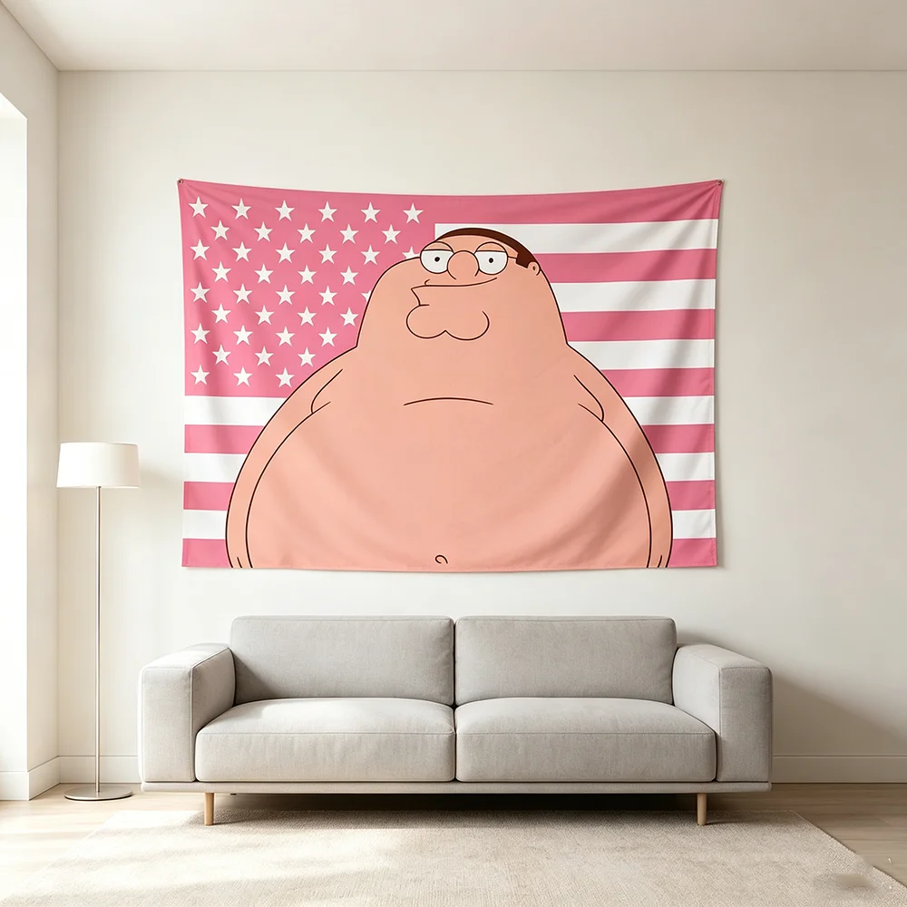 Funny Cartoon Character Wall Flag Tapestry, Hilarious Cartoon Figure Graphic Pink American Flag Wall Hanging Banner, Trendy Aesthetic Wall Decor for Bedroom Dorm Man Cave Teen Game Room