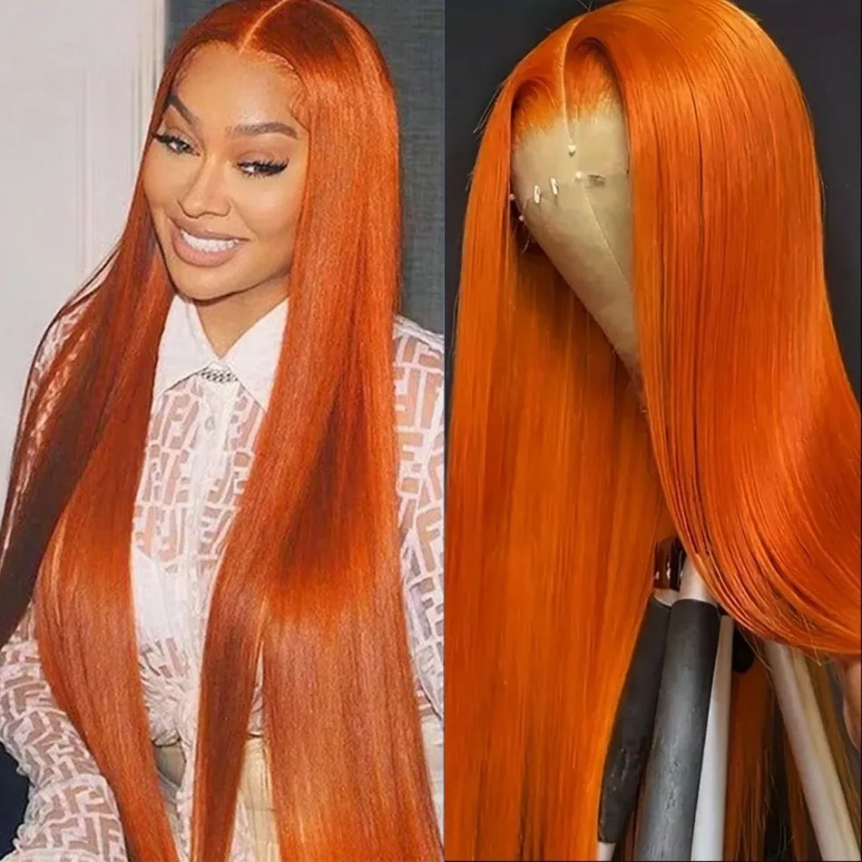 

13x4 Ginger Orange HD Glueless Lace Front Wig 100% Vietnamese Human Hair Wigs Super Double Drawn Bone Straight Lace Frontal Wig