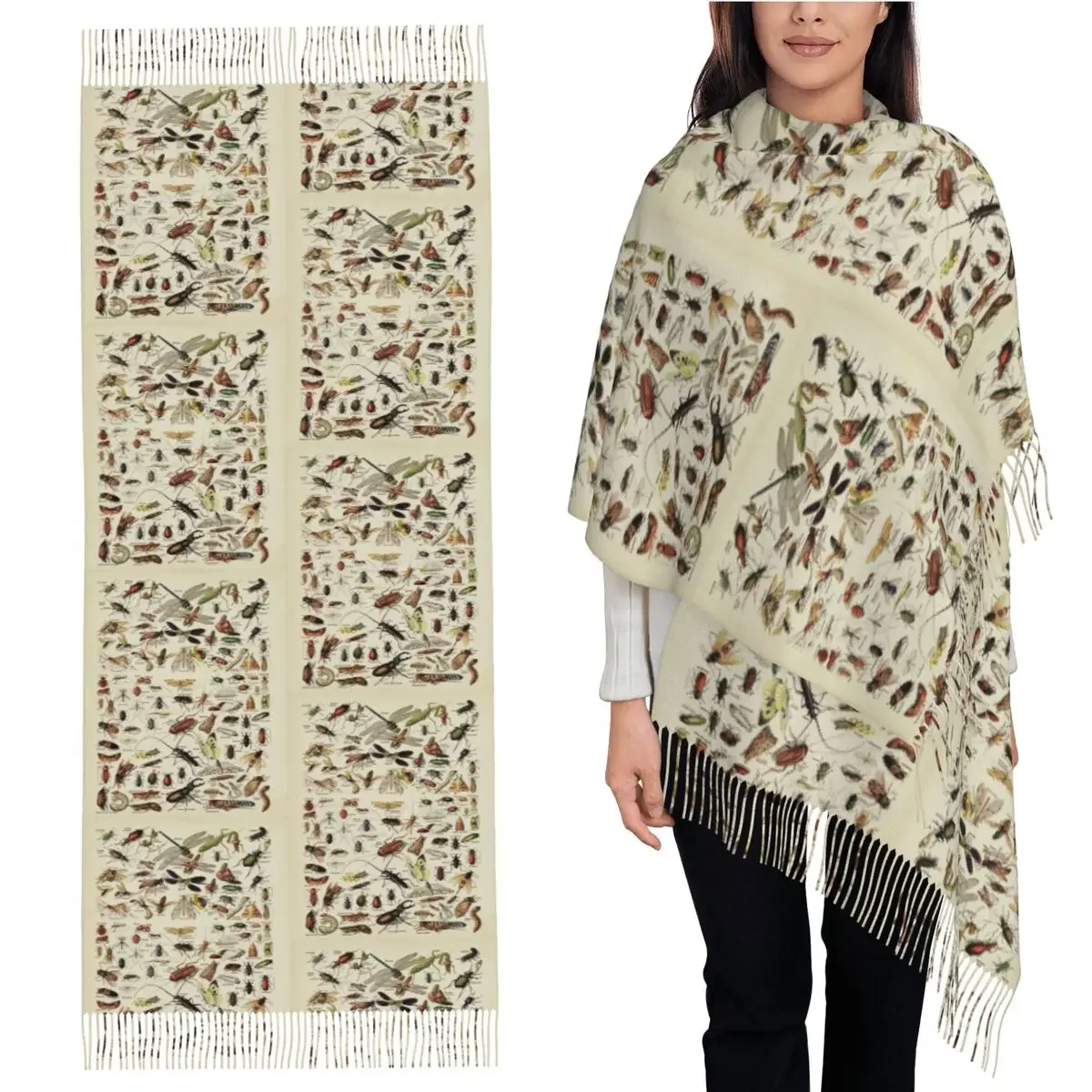 

Таблица насекомых. Научная иллюстрация, текст во французском шарфе, шарфы с кисточками, женские шали и накидки, большая осенне-зимняя шаль