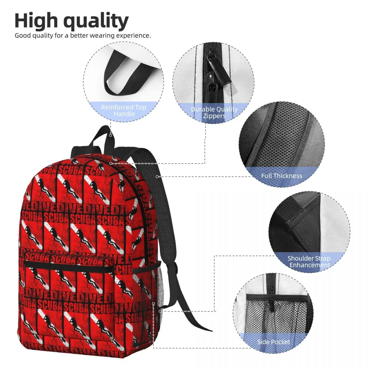 Scuba Dive Diver Down Flag Diving Gear Backpack Daypack Large Capacity Boys Girls BookBag School Bag Shoulder Bags for Men Women