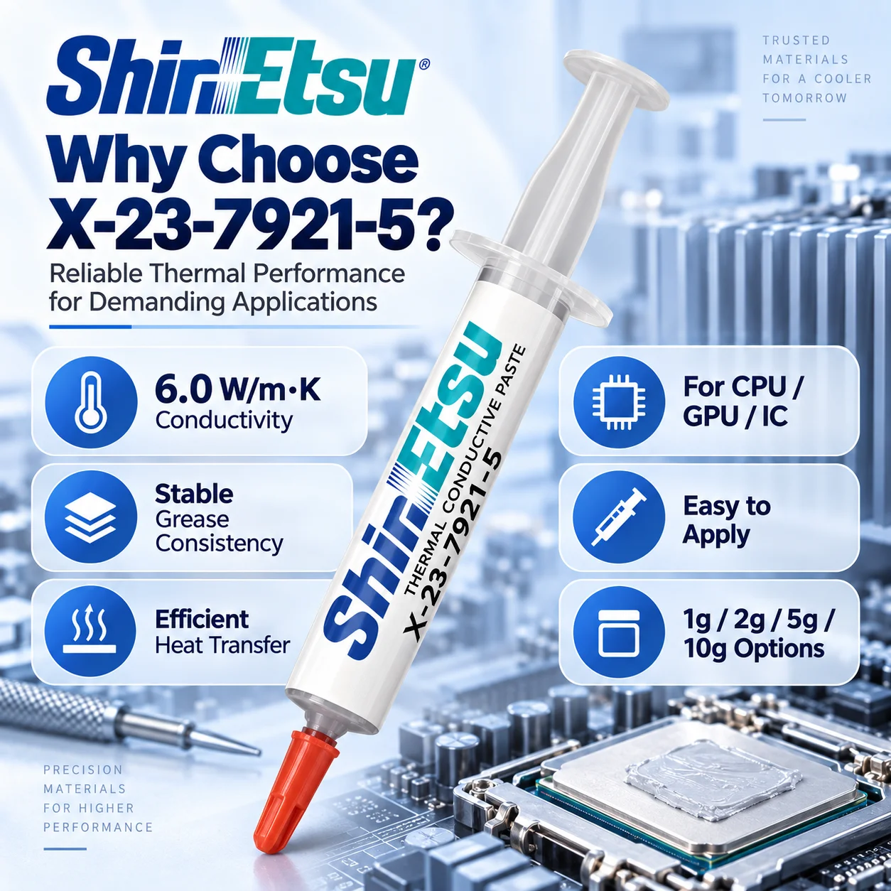 Shin-Etsu X-23-7921-5 Thermal Conductive Paste 6.0W/mK Stable Heat Transfer For CPU GPU IC Heatsink Repair 1g 2g 5g 10g