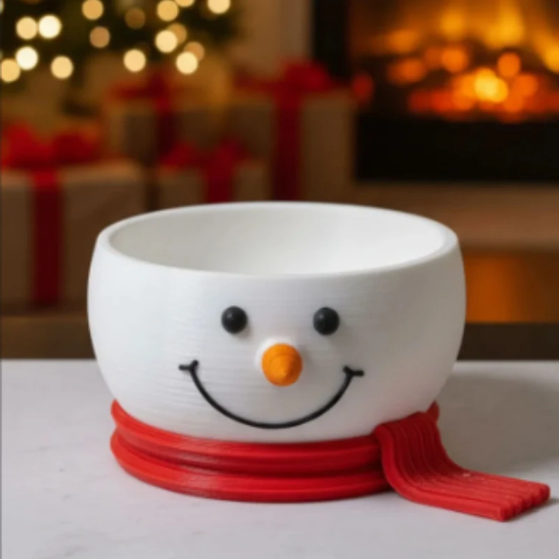 Christmas Snowman Bowl with Scarf Cute Tabletop Decor Snack Candy Container Festive Home Kitchen Ornament Gift for Xmas