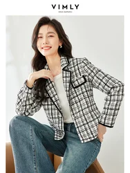 Vimly Short Notched Tweed Jackets Autumn Coat for Women 2023 New in Outerwear Black White Plaid Straight Female Jackets M3273