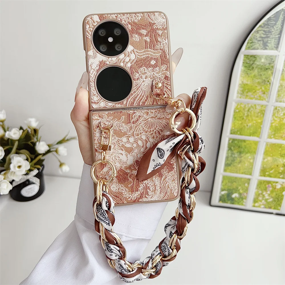 Chinese Style Scarves Bracelet Phone Case For HuaWei P50 Pocket 2 Protective PC Hard Shell Protection Cover