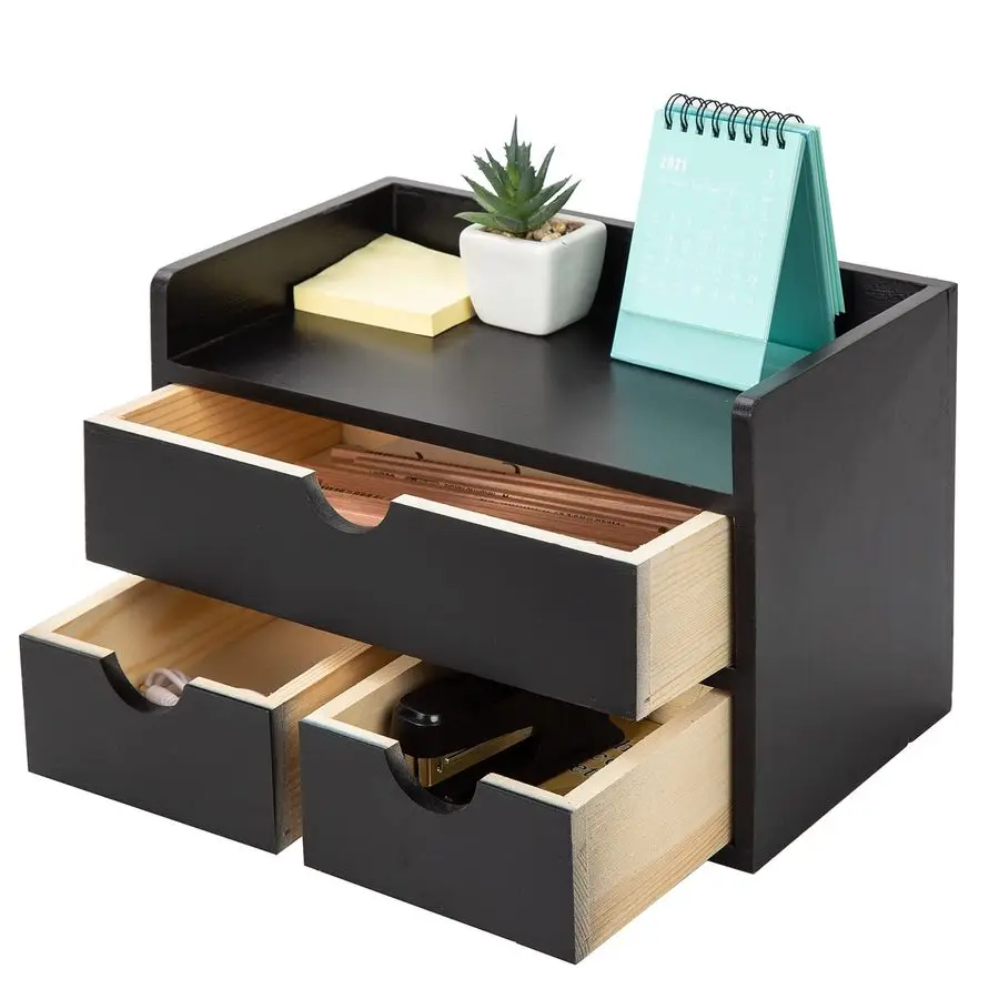 

Bamboo Desk Organizer Wooden Storage Cabinet 3 Drawers with Shelf Tabletop Organization Box Home Office Workspace Bathroom Toile